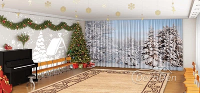 Новорічні Фото Штори в дитячий сад PHOTODECOR "Дерева в снігу" 1 кв.м