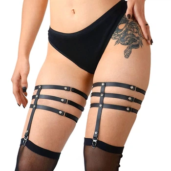 Гартеры со стразами Art of Sex - Floy, натуральная кожа, Размер XS - 2XL, цвет Черный ( SO7494 )