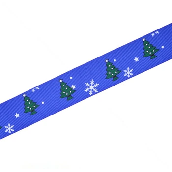 Репсовая лента с новогодним рисунком Ёлочки, 25 мм, Синяя, 1 м (LEN-017973) Polimex