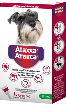 Спот-он Атакса для собак от блох, клещей, комаров и мух 1 пипетка, 10-25 кг