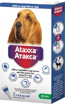 Спот-он Атакса для собак от блох, клещей, комаров и мух 1 пипетка, 25-40 кг