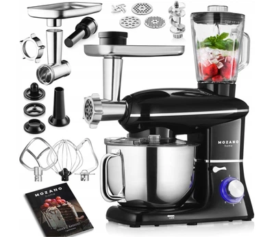 Кухонный планетарный комбайн Mozano Kitchen Assistant 2300 Вт с блендером и мясорубкой + Книга рецептов Черный с серебристым