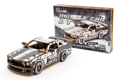 Деревянный 3D конструктор PuzzleOk спортивная машинка Muscle Car GT 162 детали белый