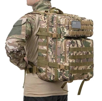 Рюкзак большой 45 л 50х30х30 см двухлямковый из полиэстра водонепроницаемый регулируемые ремни с наполнителем и сеткой с системой вентиляции спины