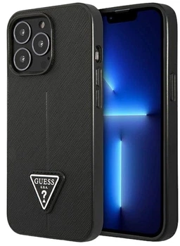 Etui plecki Guess Saffiano Triangle Logo do Apple iPhone 14 Pro Black (3666339065386)