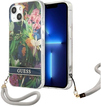 Etui plecki Guess Flower Strap do Apple iPhone 13 mini Blue (3666339040437)