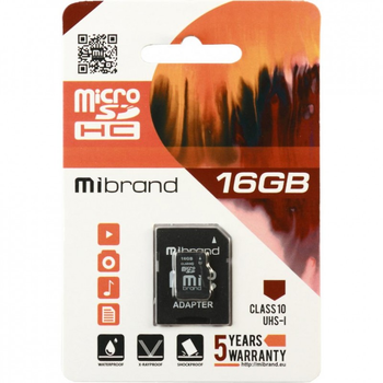 Карта памяти Mibrand 16GB microSDHC class 10 UHS-I (MICDHU1/16GB-A) (160247)