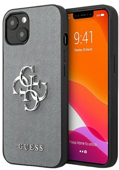 Etui plecki Guess Saffiano 4G Metal Logo do Apple iPhone 13 mini Grey (3666339024154)