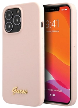 Панель Guess Silicone Script Gold Logo для Apple iPhone 13 Pro Max Light Pink (3666339033385)