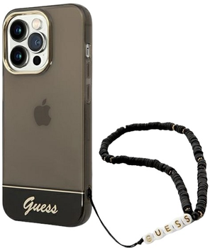 Etui plecki Guess Translucent Pearl Strap do Apple iPhone 14 Pro Black (3666339064181)
