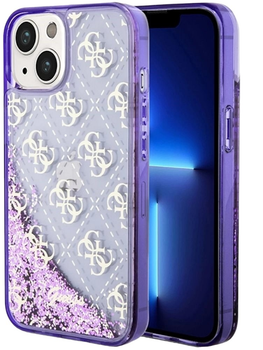 Etui plecki Guess Liquid Glitter 4G Transculent do Apple iPhone 14 Purple (3666339116279)