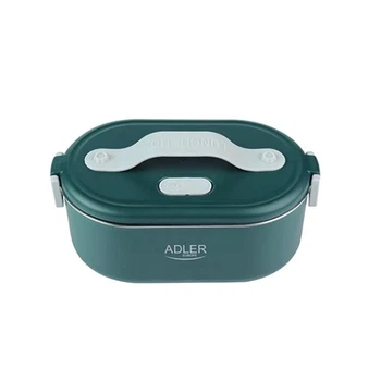 Ланч бокс з підігрівом електричний Adler AD 4505 Green 55 Вт металевий контейнер для їжі з кришкою 0,8 л живлення від мережі 220 В з ложкою та розділювачем
