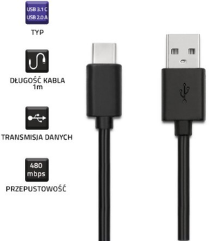 Kabel Qoltec USB Typ-C - USB Typ A 1.8 m czarny (5901878504841)