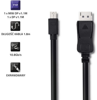 Kabel Qoltec Mini DisplayPort - DisplayPort 4K 1.8 m czarny (5901878504346)