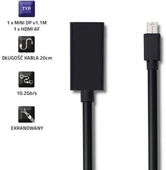 Adapter Qoltec Mini DisplayPort - HDMI A 4K 0.2 m czarny (5901878504322)