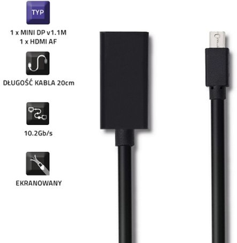 Адаптер Qoltec Mini DisplayPort - HDMI A 4K 0.2 m чорний (5901878504322)