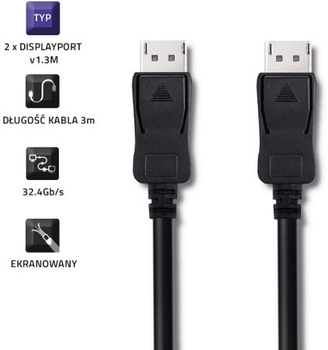 Кабель Qoltec DisplayPort v1.3 - DisplayPort v1.3 8K 3 m чорний (5901878504681)