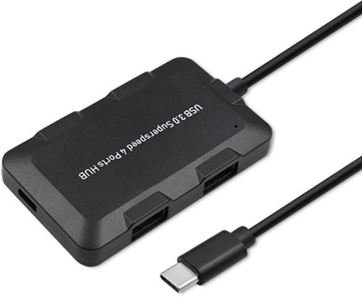 Хаб Qoltec 4x USB Typ A + Кабель USB Typ-C - micro USB 0.2 m чорний (5901878505022)