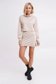 Трикотажний костюм гольф + міні спідниця з розпоркою Подіум 28200-BEIGE S Бежевий
