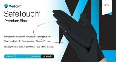 Рукавички нітрилові MEDICOM SafeTouch Premium р. М 100 шт Чорні щільні