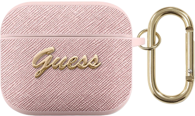 Etui CG Mobile Guess Saffiano Script Metal Collection do AirPods 3 Różowy (3666339009830)