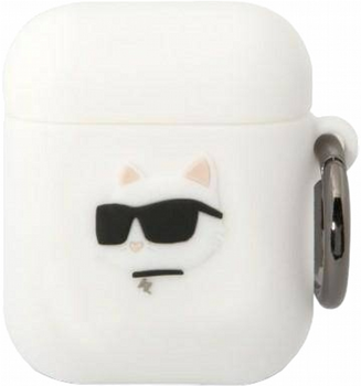 Etui CG Mobile Karl Lagerfeld Silicone Choupette Head 3D do AirPods 1 / 2 Biały (3666339087920)