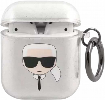 Чохол CG Mobile Karl Lagerfeld Glitter Karl`s Head для AirPods 1 / 2 Silver (3666339030285)