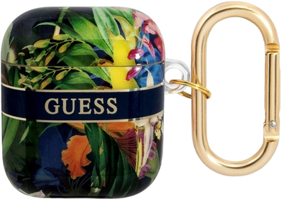 Etui CG Mobile Guess Flower Strap Collection GUA2HHFLB do AirPods 1 / 2 Niebieski (3666339041878)