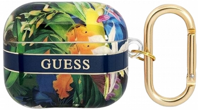 Etui CG Mobile Guess Flower Strap Collection GUA3HHFLB do AirPods 3 Niebieski (3666339047290)