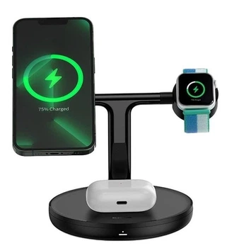 Бездротовий зарядний пристрій Baseus Swan 3-in-1 Phone AirPods Apple Watch Wireless Magnetic Charging Bracket 20W (WXTE000101) Black