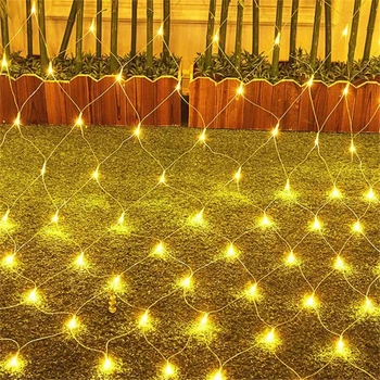 Светодиодная гирлянда сетка 100 LED, 1,2x1,2м, 220В, прозрачный провод, 8 режимов, IP44 Теплый белый