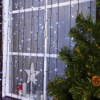 Светодиодная гирлянда штора 400 LED, 6x1,5м, 220В, черный провод, 8 режимов, IP44 Белый