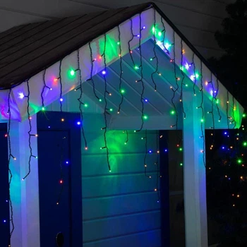 Гірлянда штора дощ Конус 200 LED, 5x0,6 м, 8 режимів, чорний дріт, IP44, Мультиколор