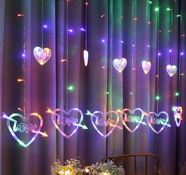 Светодиодная гирлянда штора Сердца-LOVE 12шт, 3х1м, 220V,&nbsp;8 режимов, IP44