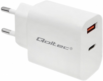 Ładowarka sieciowa Qoltec 18 W USB Type-C + USB Biały (5901878517148)