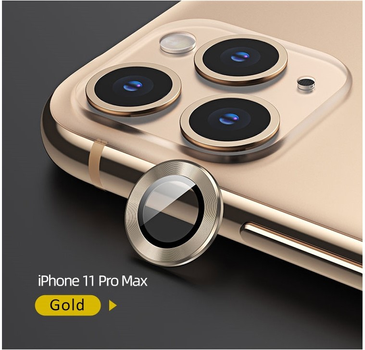 Комплект захисних стекол USAMS Camera Lens Glass для камери iPhone 11 Pro Max metal ring золотий (6958444987583)