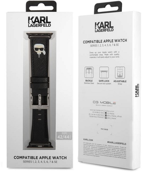 Pasek Karl Lagerfeld Saffiano Karl Heads KLAWLOKHK do Apple Watch Series 4/5/6/7 42-45 mm Czarny (3666339033729)