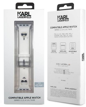 Pasek Karl Lagerfeld Silicone Karl & Choupette Heads KLAWLSLCKW do Apple Watch Series 1/2/3/4/5/6/7/SE 42-45 mm Biały (3666339031596)