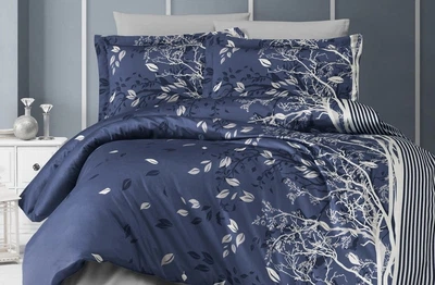 Постельное белье First Choice. Satin Living navy blue-Евро