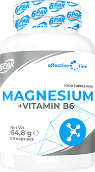 Дієтична добавка 6PAK Nutrition Effective line Magnesium + Vitamin B6 90 капсул (5902811812597)