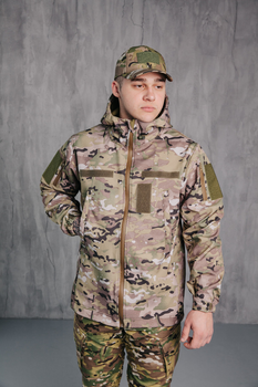Куртка чоловіча Водонепроникна тактична Soft shell мультикам (на блискавці з капюшоном) Мультікам 3XL