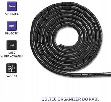 Organizator kabli Qoltec 6 mm x 10 m Czarny (5901878522500)