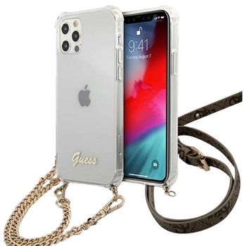 Etui Guess 4G Gold Chain do Apple iPhone 12/12 Pro Transparent (3666339003616)