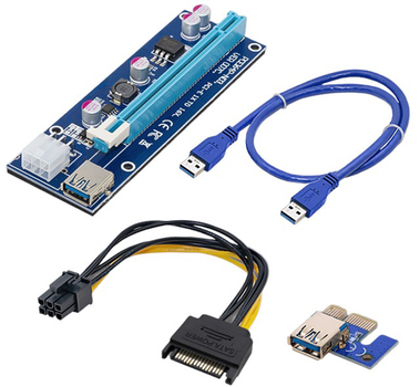 Riser Qoltec PCI-E 1x - 16x USB 3.0 ver 007c SATA PCI-E 6pin (55501)