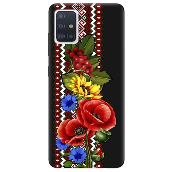 Чехол для Samsung Galaxy A71 черный матовый soft touch Ukraine ornament (12450050819340846)