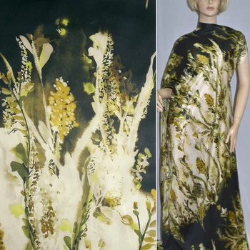 Шелк черный с желтыми цветами ш.133 (19941.003)