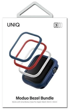 Zestaw etui Uniq Moduo 3 in 1 do Apple Watch Series 4/5/6/7/8/SE/SE2 44-45 mm Niebieski/Czerwony/Biały (8886463681022)