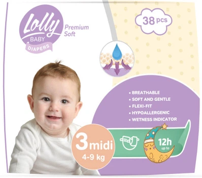 Подгузники Lolly Premium Soft Midi 3 4-9 кг 38 шт (4820174981150)