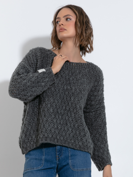 Sweter damski luźny Fobya F1499 32/34 Szary (5903707147045)