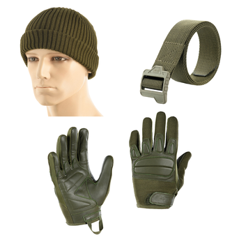 M-tac комплект рукавички тактичні шапка ремінь олива S